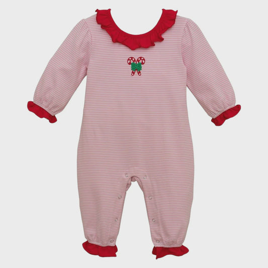 CHILDRENS CANDY CANE RUFFLE ROMPER