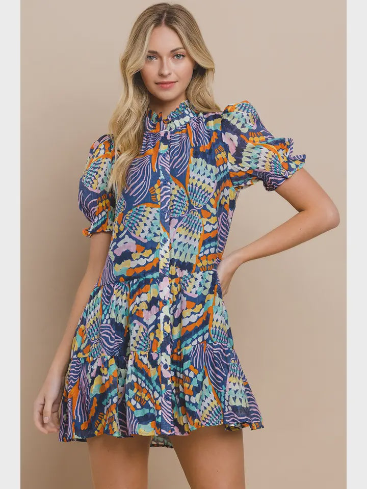 WOMENS ABSTRACT PRINTED DRESS