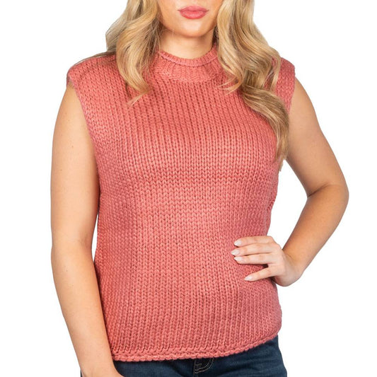 WOMENS SLEEVELESS HUDSON SWEATER IN CARMINE PINK