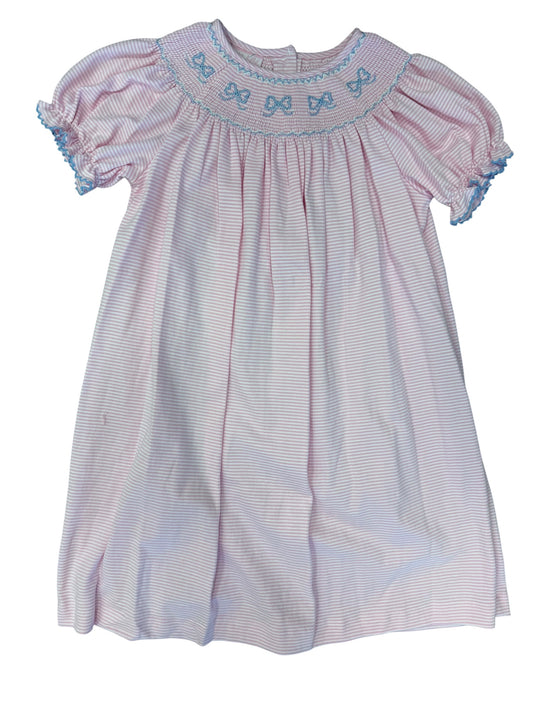 CHILDRENS PINK STRIPE BOWS DRESS
