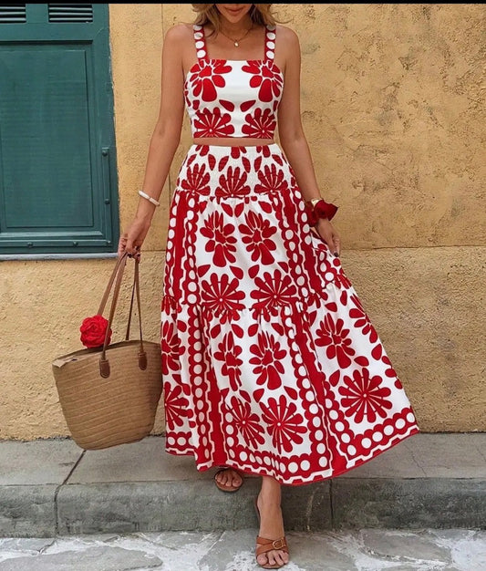 WOMENS FLORAL BOHO SET IN RED