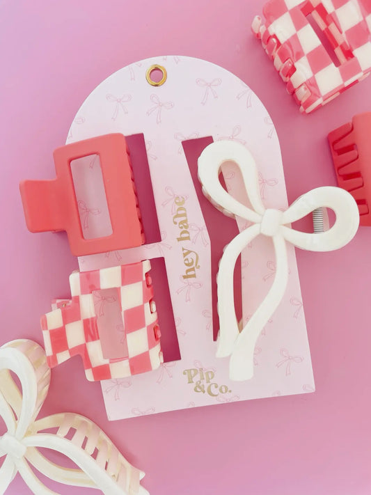 Childrens Bow and Checkered Clip Set