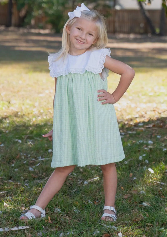 Childrens Demi Green Check Dress