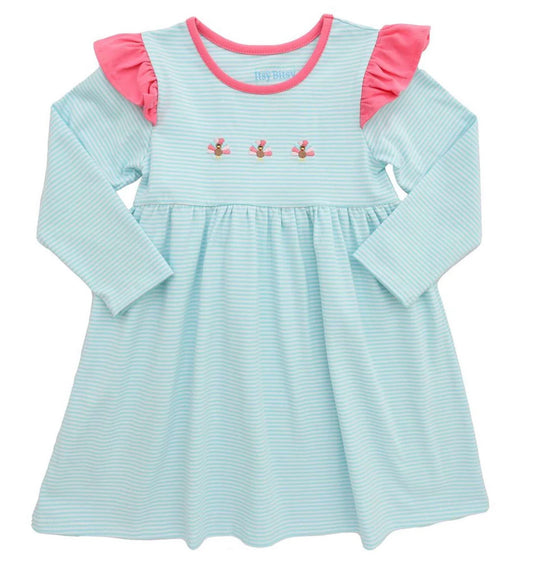 CHILDRENS TURKEY RUFFLE DRESS LS