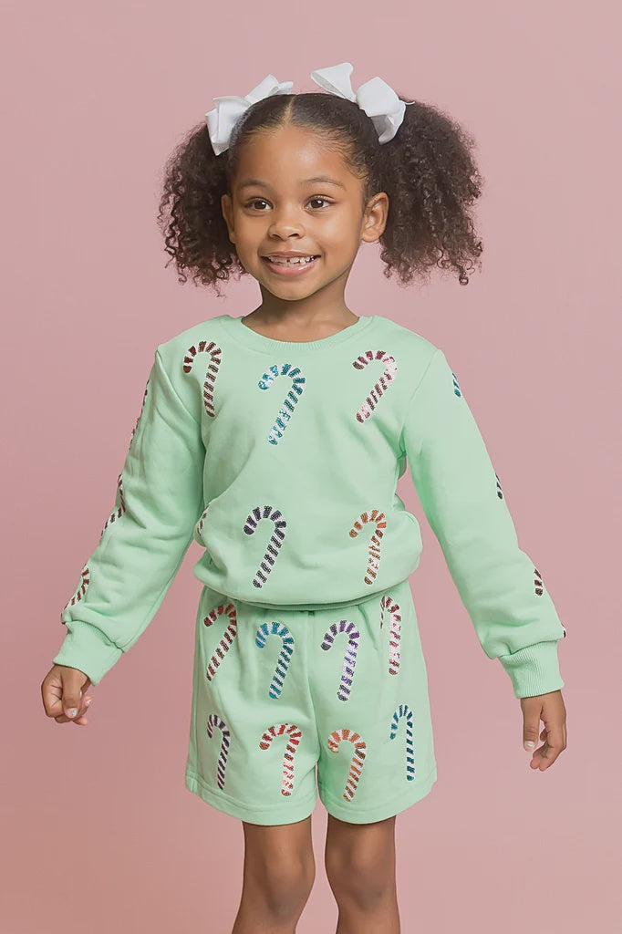 CHILDRENS CANDY CANE SEQUIN SWEATSHIRT