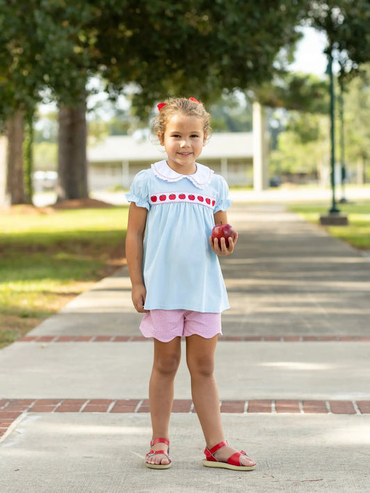 CHILDRENS APPLE RIBBON SHORT SET