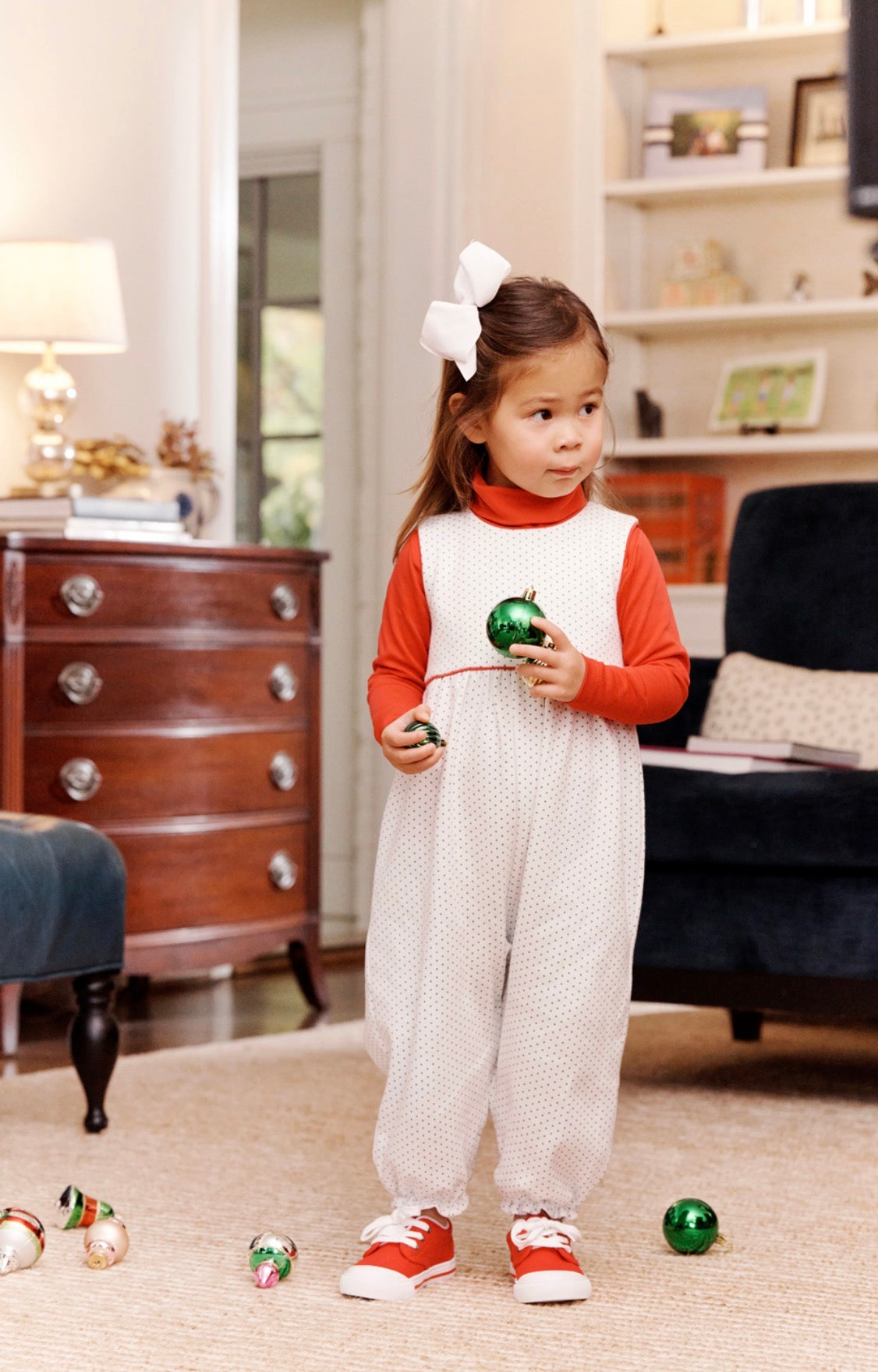 CHILDRENS REBECCA ROMPER GREEN MICRO DOT