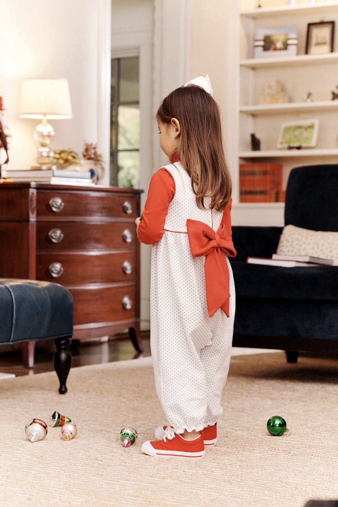 CHILDRENS REBECCA ROMPER GREEN MICRO DOT