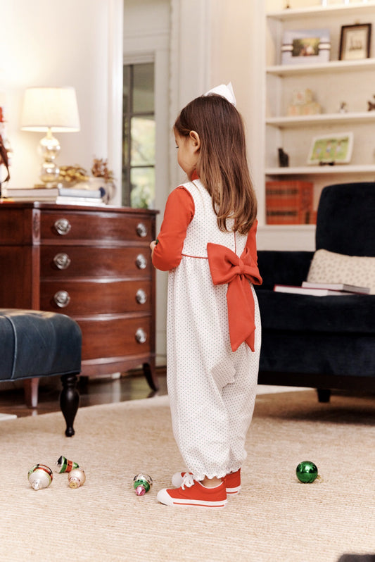 CHILDRENS REBECCA ROMPER GREEN MICRO DOT
