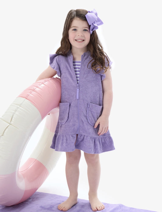CHILDRENS TERRY PURPLE COVER UP
