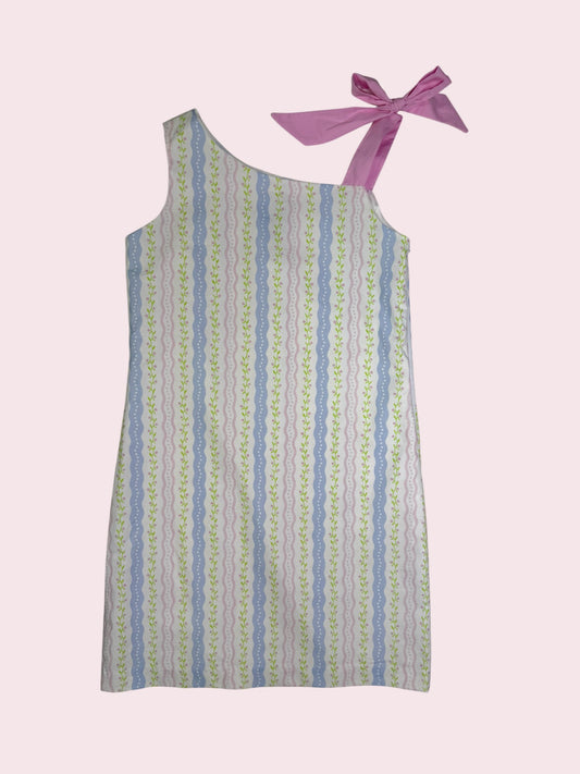 CHILDRENS ONE SHOULDER BOW STRIPE DRESS