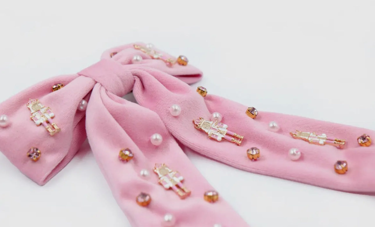 Childrens Pink Velvet Nutcracker Bow