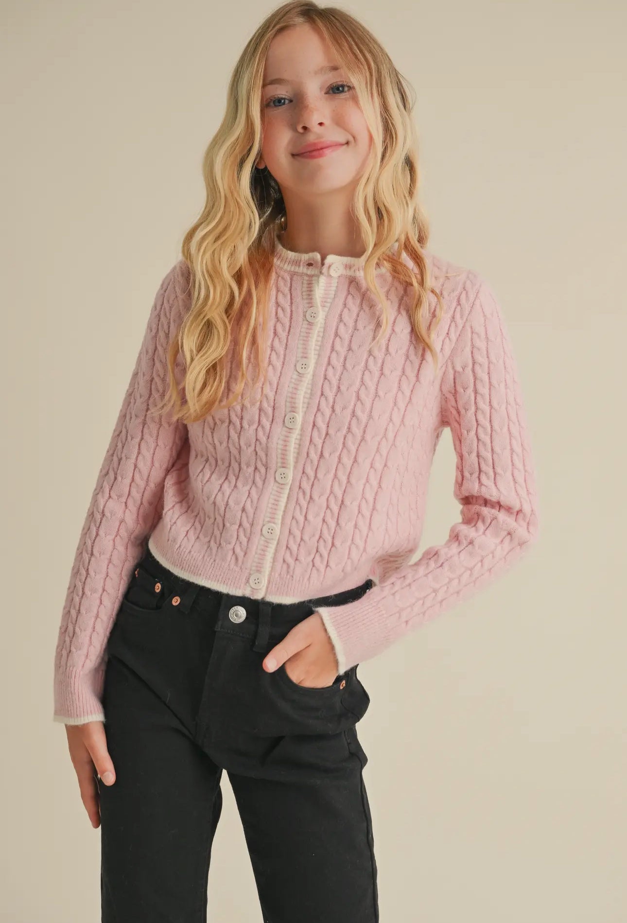 Childrens Tween Pink Cropped Cardi