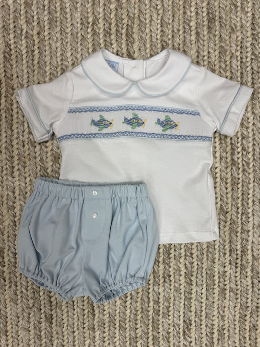 Childrens Smocked Airplane Diaper Set