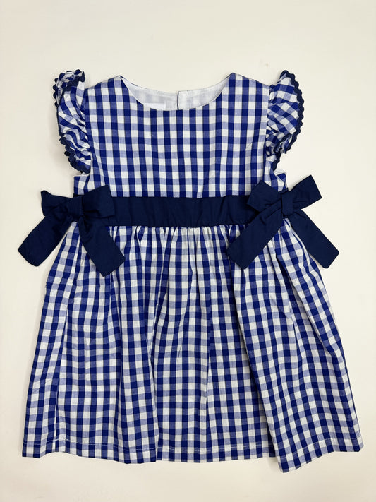 Childrens Blue Gingham Bow Dress