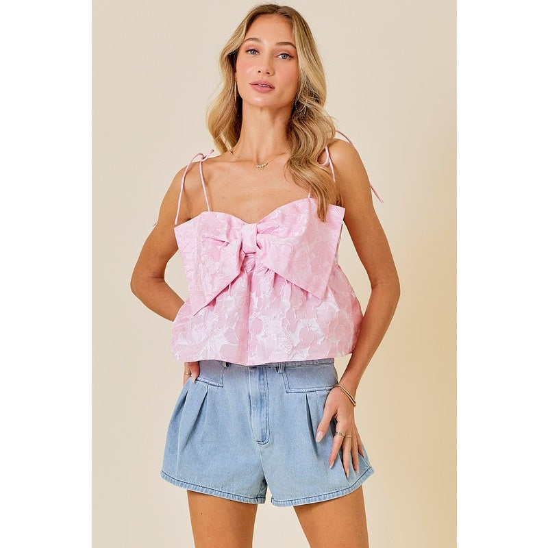 WOMENS BOW TIE FRONT TOP IN PINK