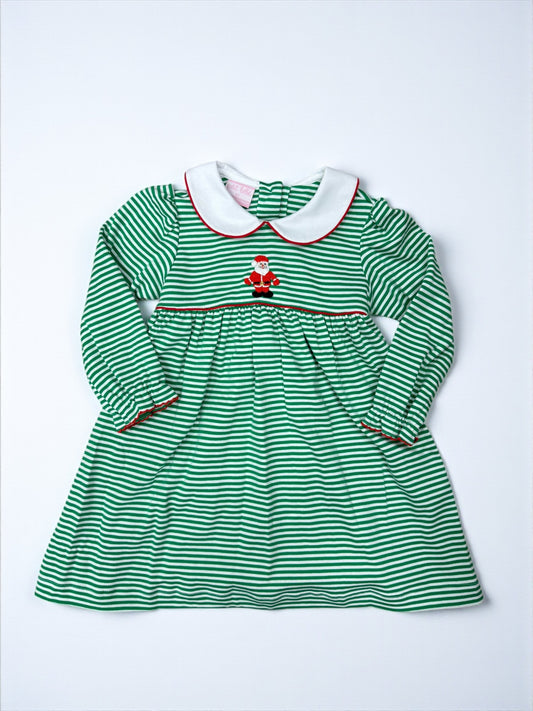 CHILDRENS SANTA GREEN STRIPE DRESS