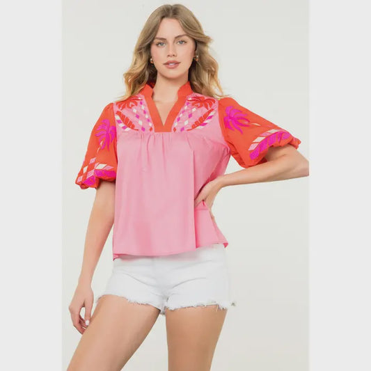 WOMENS PUFF SLEEVE TOP IN PINK