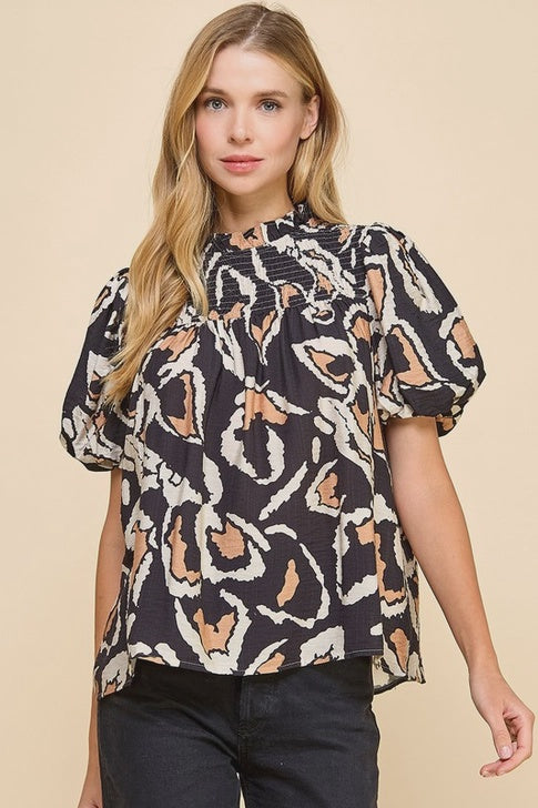 WOMENS ABSTRACT PRINT BLOUSE IN BLACK