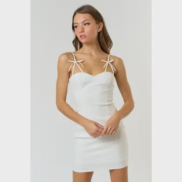 WOMENS BOW STRAP DRESS IN WHITE