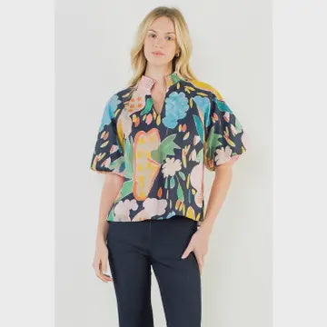 WOMENS PUFF SLEEVE PRINTED BLOUSE