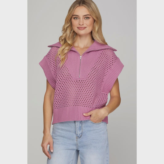 WOMENS CROCHET TOP WITH CAP SLEEVES