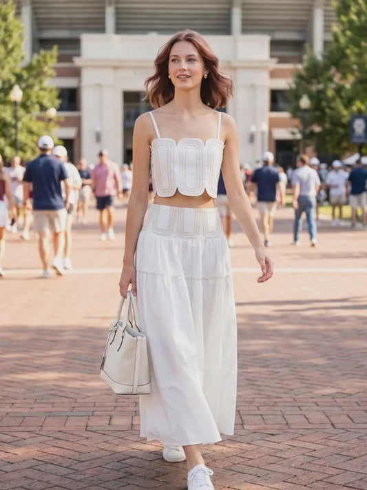 WOMENS LACE TRIMMED TOP AND SKIRT IN WHITE