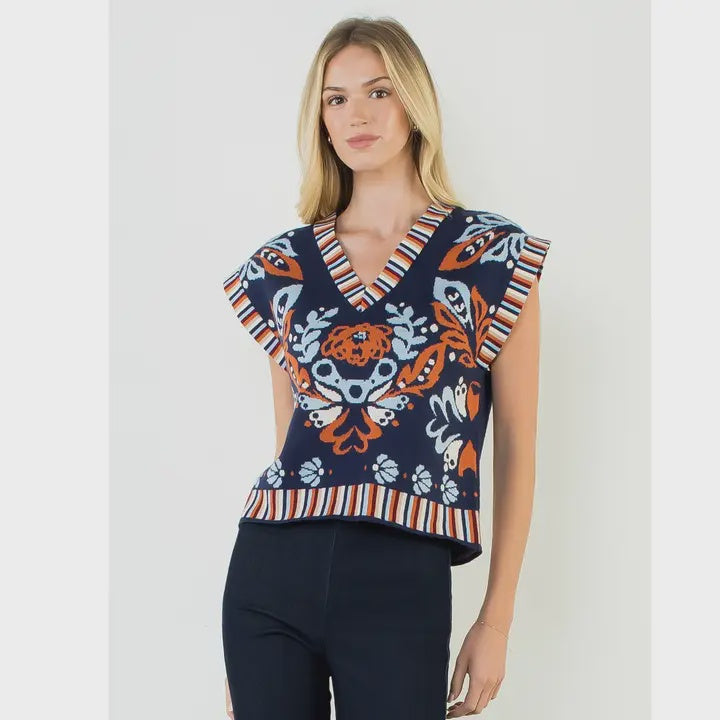 WOMENS PRINT VEST IN NAVY
