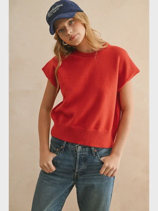 WOMENS SHORT LSEEVE SWEATER TOP IN RED