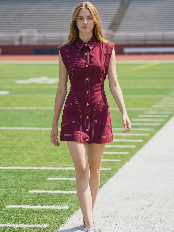 WOMENS CONTRAST STITCH MINI DRESS