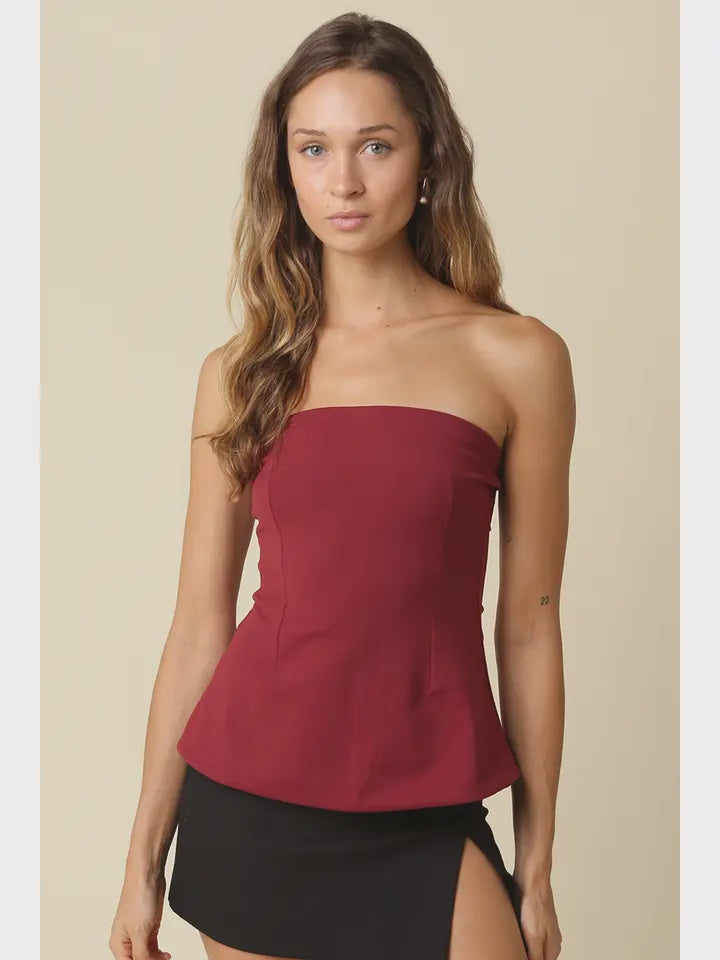 WOMENS MIKE RIBBED TOP IN BURGUNDY